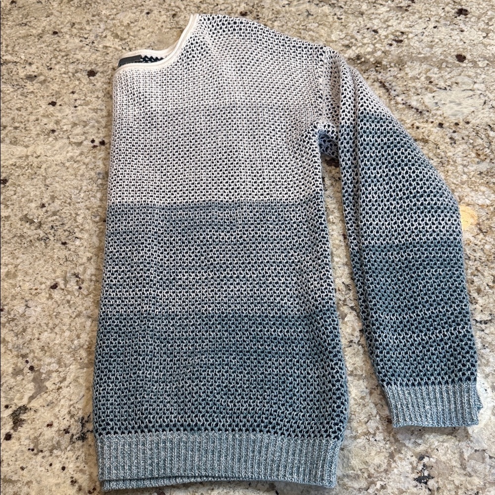 Vince Open Knit Colorblock Cotton Sweater Size L Blue Ivory - Picture 5 of 9